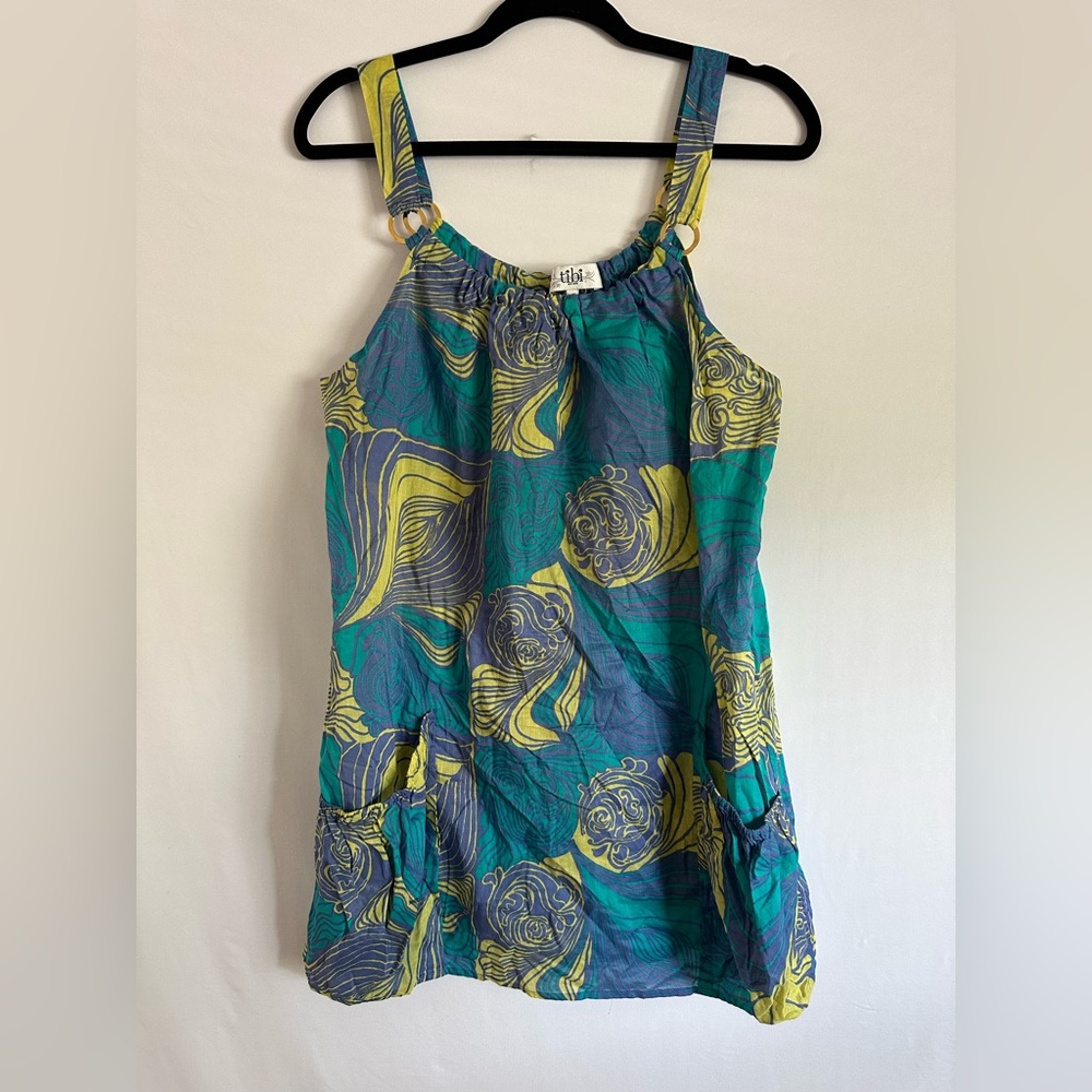 Tibi New York 100% Cotton Sleeveless Blouse Colorful Abstract Floral Print